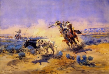 Indiens et cowboys œuvres - cowboys de la boîte de quart de cercle 1925 Charles Marion Russell Indiana cow boy